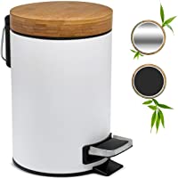 3l Cubo cosmético de diseño | Tapa de Madera de bambú con Sistema de Descenso automático | Cubo de Pedal con antihuellas…